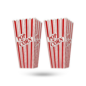 printed red and white striped popcorn boxes