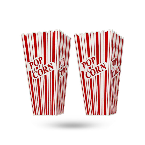 printed red and white striped popcorn boxes