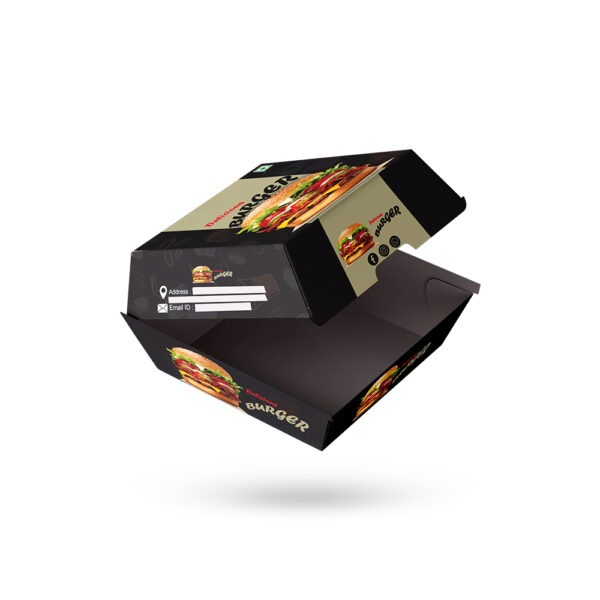 black printed burger boxes